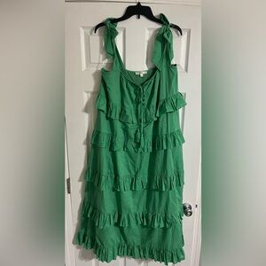 LALAVON FRONT TIE GREEN DRESS LAYERED RUFFLED SIZE LARGE TIE SHOULDER STRAPS